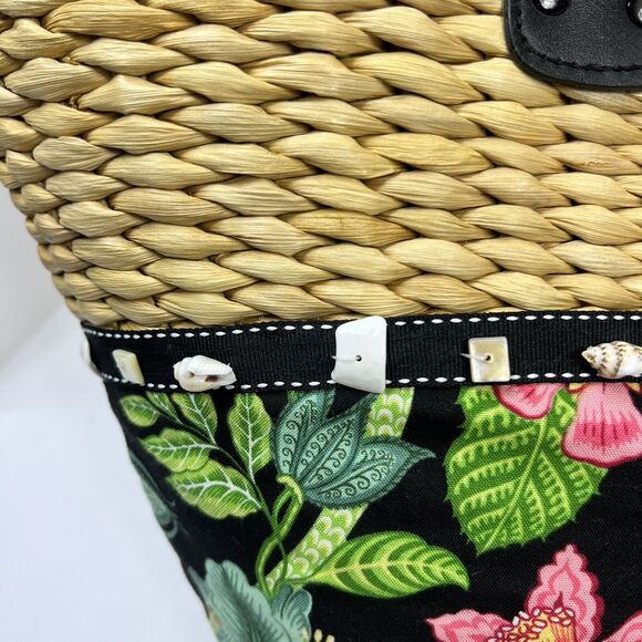Vera Bradley Straw Beach Tote Bag Black Floral Capri Melon Tie - Picture 7 of 15